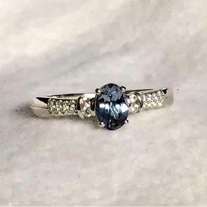 Peacock Tanzanite Ring & White Zircon Accents in Platinum over Sterling Silver